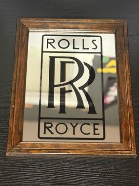 Vintage 70s/80s Rolls Royce RR Small Advertising Pub Mirror with Wooden Frame